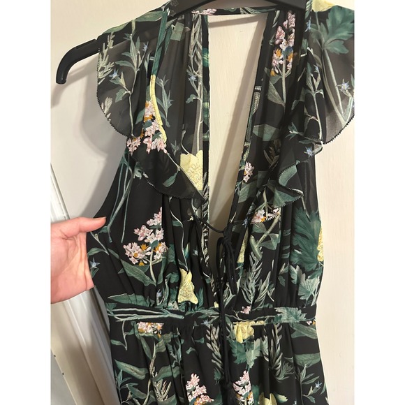 Lulus Floral Maxi‎ Dress Black Yellow Pink Botanical Print Ruffle Sleeve - Picture 15 of 17